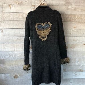 Tricotto Fringe Patchwork Heart boho maxi cardigan